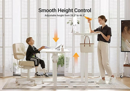 Seang Electric Standing Desk Adjustable Height, 48 x 24 Inch Sit Stand Desk with T-Shaped Frame, 3 Memory Presets & Cable Management for Home Office Computer Workstation, White Frame/White Top
