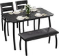 4 Piece Farmhouse Dining Table Set for 4, Space Saving Rustic Kitchen Table with 2 Padded Chairs & Bench, Small Breakfast Nook Furniture Set for Dining Rooms, Apartments, Black