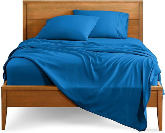 Bare Home Queen Sheet Set - Luxury 1800 Ultra-Soft Microfiber Bed Sheets - Double Brushed - Deep Pockets - Easy Fit - 4 Piece Set - Bedding Sheets & Pillowcases (Queen, Medium Blue)
