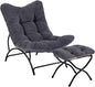 Welnow Accent Chair with Ottoman, Lounge Comfy Soft Leisure Metal Frame Reading Chair with Footrest, Upholstered Thick Cushion Seated Recliner Sofa for Living Room, Bedroom, Dorm, Dark