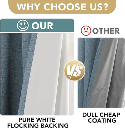 H.VERSAILTEX Linen Blackout Curtains 54 Inches Long 100% Blackout Thermal Insulated Textured Linen Look Curtain Draperies Anti-Rust Grommet, Energy Saving with White Liner, 2 Panels, Stone Blue