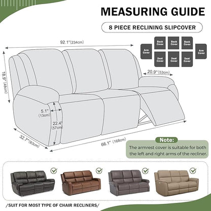 vctops 8 Pieces Geometric Jacquard Plush Recliner Sofa Covers Soft Fuzzy Fluffy 3 Seats Couch Cover Anti-Slip Sofa Slipcover Furniture Protector with Elastic Bottom for Kids Pet(Green,3 Seat)