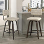Swivel Bar Stools Set of 2, Counter Height, Wooden Frame, PU Leather Cushions, Beige