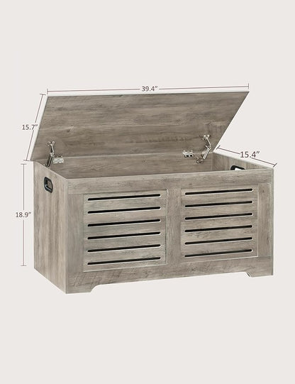 DINZI LVJ Storage Chest, 39.4”Wooden Toy Box with 2 Safety Hinges, Retro Entryway Shoe Storage Bench with Flip-Top, Sturdy Large Storage Trunk for Living Room, Bedroom, Easy Assembly, Gray Wash
