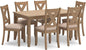 Signature Design by Ashley Sanbriar Casual Dining Table and Upholstered Chairs with Nailhead Trim, Set of 7, Light Brown & Beige