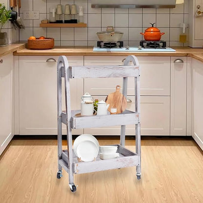 3-Tier Rolling Utility Cart with Lockable Wheels Storage Slim Storage Heavy Duty Cart Mobile Shelving Unit Craft Narrow Organizer for Bathroom Laundry Kitchen (Vintage Grey)