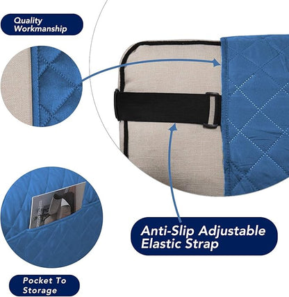 PureFit Reversible Sofa Cover Water Resistant Chair Couch Cover, Machine Washable Furniture Cover with Non-Slip Foam and Adjustable Strap for Dogs, Pets (Chair, Blue/Ivory)