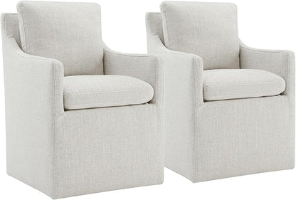 Upholstered Dining Chairs with Casters No Assembly Modern Accent Armchair with Rollers for Diningroom Bedroom Livingroom Reading Room,Linen,2 Boxs