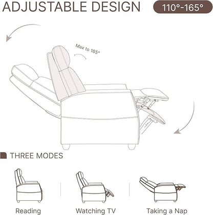 Recliner Chair for Adults PU Leather Push Back Armchair with 4 Colors Ambient Lighting Home Theater Seating with Massage & Heat Vibration Single Sofa for Living Room,Gray