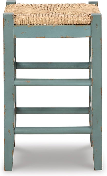 Signature Design by Ashley Mirimyn Farmhouse 23.63" Counter Height Bar Stool with Woven Wicker Seats, 2 Count, Green & Light Brown