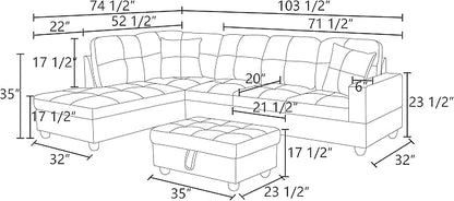NicBex Sectional Couch 3 Pieces Sofa Set with Right Chaise Flannel PVC L Shaped Cloud Couch for Living Room Furniture Sets with Storage Ottoman, Modular Sofa for Living Room & Apartment, Red+Black