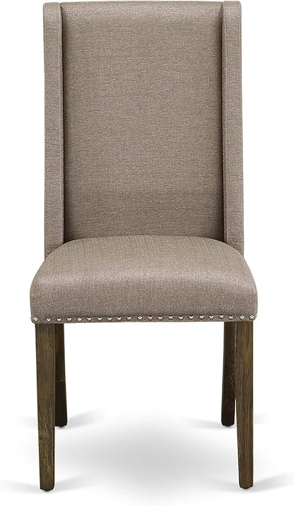 East West Furniture X777FL716-5 5 Piece Dining Set Includes a Rectangle Dining Room Table with X-Legs and 4 Dark Khaki Linen Fabric Upholstered Parson Chairs, 40x72 Inch, Multi-Color