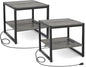 Homieasy End Table with Charging Station, 20 Inch Mini Fridge Stand with 2-Tier Open Shelf, Square Bedside Nightstand & Sofa Side Table for Small Spaces, Grey - 2 Pack