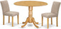 East West Furniture DLAB3-OAK-04 3 Piece Dining Room Furniture Set Contains a Round Dining Table with Dropleaf and 2 Light Tan Linen Fabric Parsons Chairs, 42x42 Inch, Oak