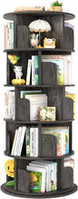 Aheaplus Rotating Bookshelf, 360 Display Wood Spinning Bookshelf Tower, 5 Tier Floor Standing Bookcase Storage Rack, Revolving Bookcase Corner Bookshelf for Small Space, Bedroom, Study Room,Black Oak
