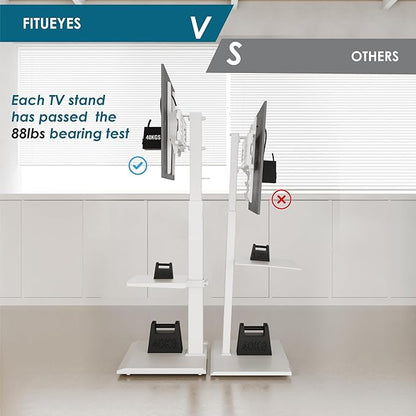 FITUEYES Floor TV Stands with Swivel Tilt Mount for 32 39 40 43 49 50 55 60 65 70 75 Inch LCD LED TVs with Iron Base Adjustable Shelf Universal Television Stands for Bedroom and Living Room (White)