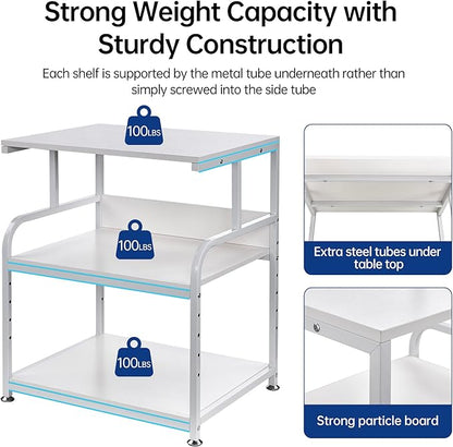 White Printer Stand, 23.6 x18.9 x 30 Inches Big Size Printer Table with Adjustable Shelf, 3 Tier Rolling Printer Cart with Wheels for Home Office Storage and Organization