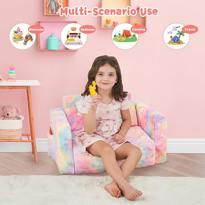 Toddler Chair Comfy,2-in-1 Soft Toddler Couch Fold Out for Kids,Convertible Sofa to Lounger,Gift for Girls and Boys Birthday,Unicorn,Medium