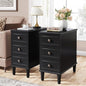 Tribesigns Solid Wood End Table Set of 2, Fully Assembled Narrow Side Table with Drawers, Pre-Assembled Nightstand Slim Bedside Table for Small Spaces, Living Room, Bedroom, Black
