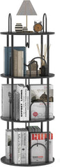 3 Tier Rotating Bookshelf, 360° Spinning Bookshelf Tower, Round Narrow Space Saving for Books and Display, Revolving Bookcase Corner Tall Book Shelf for Small Spaces, Bedroom, Living Room, Black+Black
