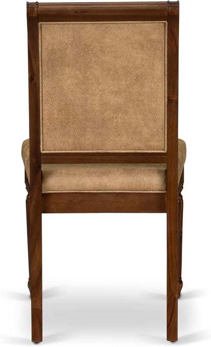 LECY7-AWA-28 7-Piece Dining Table Set Includes a Kitchen Table and 6 Beige Polyester Fabric Dinner Chairs with High Back - Antique Walnut Finish