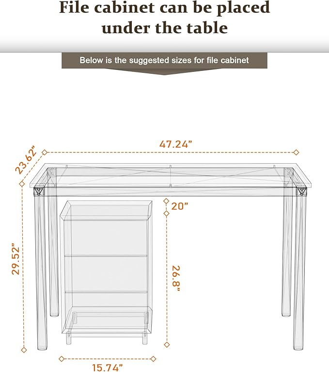 Teraves Computer Desk/Dining Table Office Desk Sturdy Writing Workstation for Home Office (47.24”, Beige + White Frame)