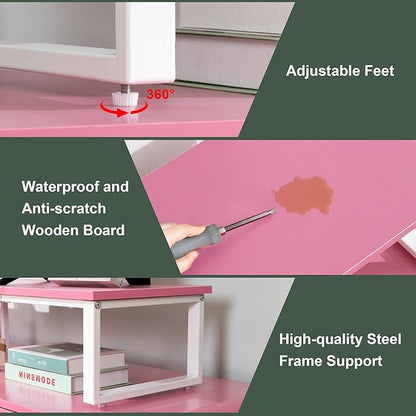 Clikuutory 45" Large TV Riser for 32-60 inch TVs, Tabletop Stand with Steel Legs, Storage & Dual - Screen Office Desk Function, Ideal for Home Office, Bedroom, Living Room, Pink
