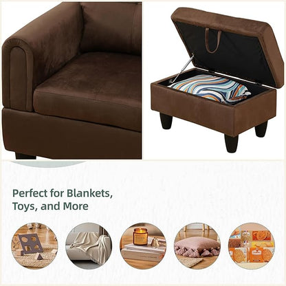 L Shaped Sectional Couches for Living Room, Modern Modular Sectional Sofa with Ottoman Storage, Comfy L Shaped Couch with Chaise for Bedroom Apartment Furniture, Brown