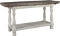 Signature Design by Ashley Havalance Farmhouse Sofa Table, Flip Top Design for Additional Dining Space and Fixed Lower Shelf, Gray & White with Weathered Finish