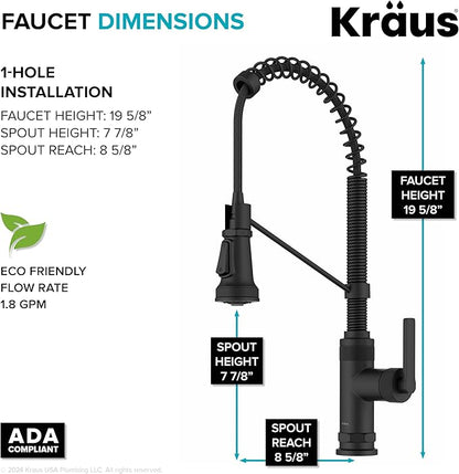 KRAUS Allyn Commercial Style 2-Function Single Handle Pull Down Kitchen Faucet in Matte Black, KPF-4110MB