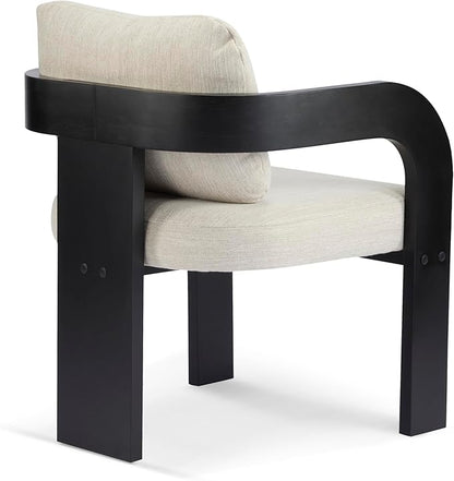 Christopher Knight Home Yorick Modern Dining Chair Set of 2 with Cushion, Solid Wood Dining Room Armchair Set, Curved Backrest Kitchen Side Chair, Living Room Comfy Extra Seat, Black+Beige