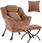 Lazy Chair with Ottoman, Comfy Reading Lounge Chair with Footstool & Throw Pillow Modern with Armrests & Side Pocket for Living Room, Bedroom, Dorm Room, Plush Brown
