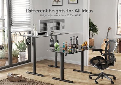 Claiks Glass Standing Desk, 48x24 Inch Electric Standing Desk Adjustable Height Quick Install Home Office Computer Desk, Black