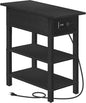 HOOBRO End Table with Charging Station, Flip Top Side Table with USB Ports, Narrow Nightstand Bedside Tables with Storage Shelves, for Small Space, Living Room, Black BK141UBZ01