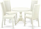 East West Furniture HBIP5-LWH-W 5 Piece Dining Room Table Set Includes a Round Dining Table with Pedestal and 4 Wood Seat Chairs, 42x42 Inch, Linen White