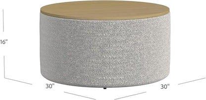 HomePop Modern Fabric Storage Ottoman with Wood Top -White Cream Boucle with Gray Yarn