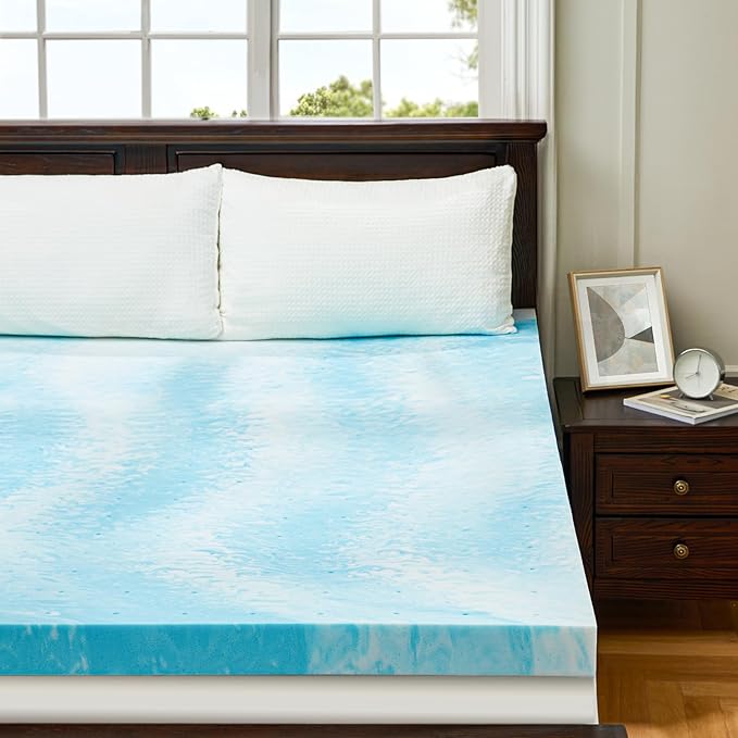 PERLECARE 2 Inch King Memory Foam Mattress Topper, Cooling Gel Infused Mattress Pad, Ventilated Bed Topper for Pressure Relief, CertiPUR-US Certified, Blue