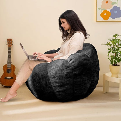 Pumpkin Bean Bag Sofa Chair, Bean Bag Chair with Filler for Teens, Kids, Toddler, Comfy and Lazy Sofa for Dorm, Apartment, Living Room and Bedroom, Black