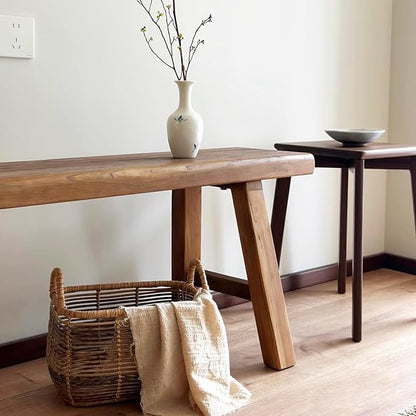 70.8in Wood Bench Indoor – Rustic Farmhouse Entryway Bench, Skinny Bench Design, Made of Extra-Thick Solid Wood, Perfect for Dining Room, Hallway, or End of Bed