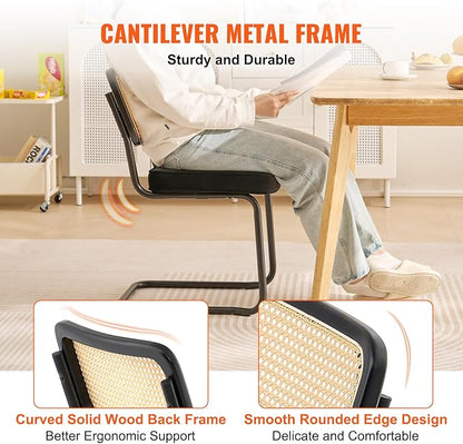 VEVOR Rattan Dining Chairs Set of 4, Mid Century Modern Dining Chair, Upholstered Velvet Accent Chair with Rattan Back, Retro Dining Room Kitchen Chair for Living Room, Bedroom (18.1 Inch)