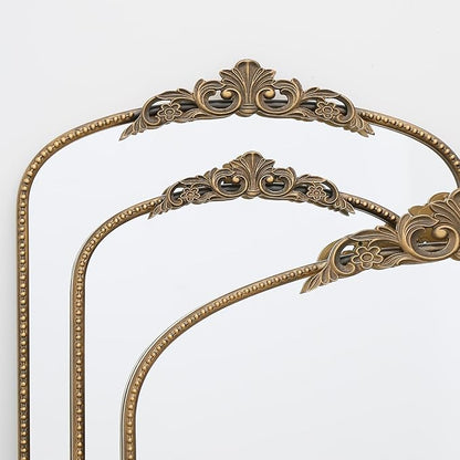 Micasso Antique Gold Ornate Mirror, 24 x 36 Inches Arched Baroque Style Mantel Wall Mirror for Bathroom, Vanity, Living Room