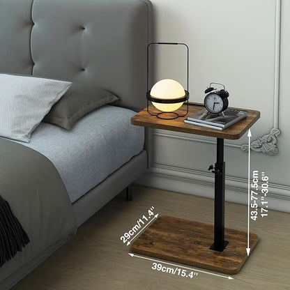 IBUYKE C Shaped Side Table, 360° Swivel Height Adjustable End Table for Small Spaces, with Phone & Tablet Slot, Modern Small Coffee Snack Table for Sofa/Bed, Retro Brown UTVT003H