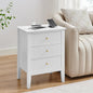OCANDO White Bed Side Table with Charging Station and USB & Type-C Ports, Bedroom Nightstand 24" H,Vintage Modern Night Stand with 3 Drawers 19" W,Living Room Fluted End Bedside Tables