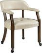 LEEMTORIG Large Dining Chairs with Casters and Arms, Rolling Dining Chairs with Wheels, Solid Wood Office Desk Chairs, 26“Dx25.2 Wx31.5“H, Espresso Legs & Beige PU, XXY-1910-BG