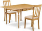 East West Furniture MZAN3-OAK-C 3 Piece Dining Room Table Set Contains a Rectangle Kitchen Table with Dropleaf and 2 Linen Fabric Upholstered Dining Chairs, 36x54 Inch, Oak