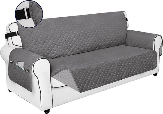 PureFit Reversible Sofa Couch Cover Water Resistant Couch Covers for 3 Cushion, Washable Furniture Cover with Non-Slip Foam and Adjustable Strap for Dogs, Pets (Oversized Sofa, Gray/Light Gray)
