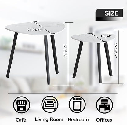 BAMEOS Bamboo Nesting Triangle End Table,Set of 2 Coffee Table Modern Minimalist Side Table for Living Room (Marble White)