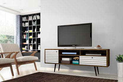 Manhattan Comfort Liberty Mid Century Modern TV Stand for Televisions up to 65 Inches, Bedroom and Living Room Entertainment Center with Storage, Shelves, and Cabinet, 71" Wide, Rustic Brown/White
