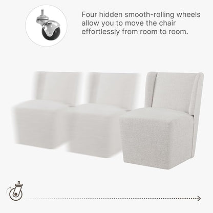 Upholstered Dining Chair with Casters Wingback Modern Side Armless Deskchair with Rollers for Diningroom Bedroom Livingroom Reading Room,Linen,4 Box