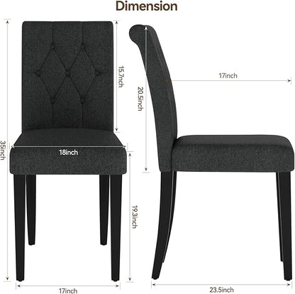 Upholstered Dining Chairs Set of 4, Button Tufted Parsons Dining Chair with Solid Wood Legs, Modern Fabric Side Chair for Dining Room/Kitchen/Restaurant/Hotel- Black